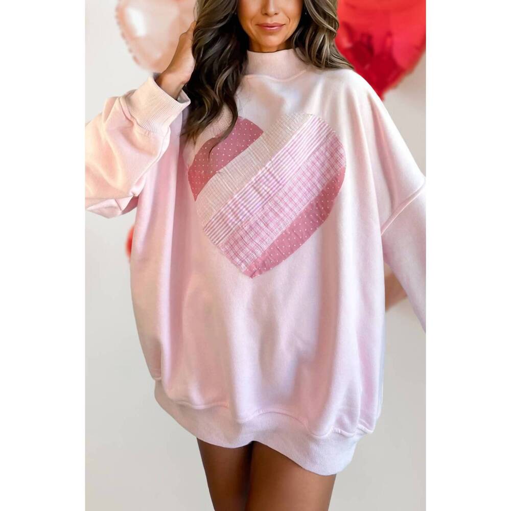 NEW AAPPARELLA heart patchwork mock neck sweatshirt in blush pink
